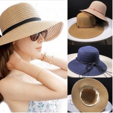 Mujers Ladies Summer Straw Hat Foldable Wide Brim Floppy Beach Sun Visor Cap UU  eb-33396235